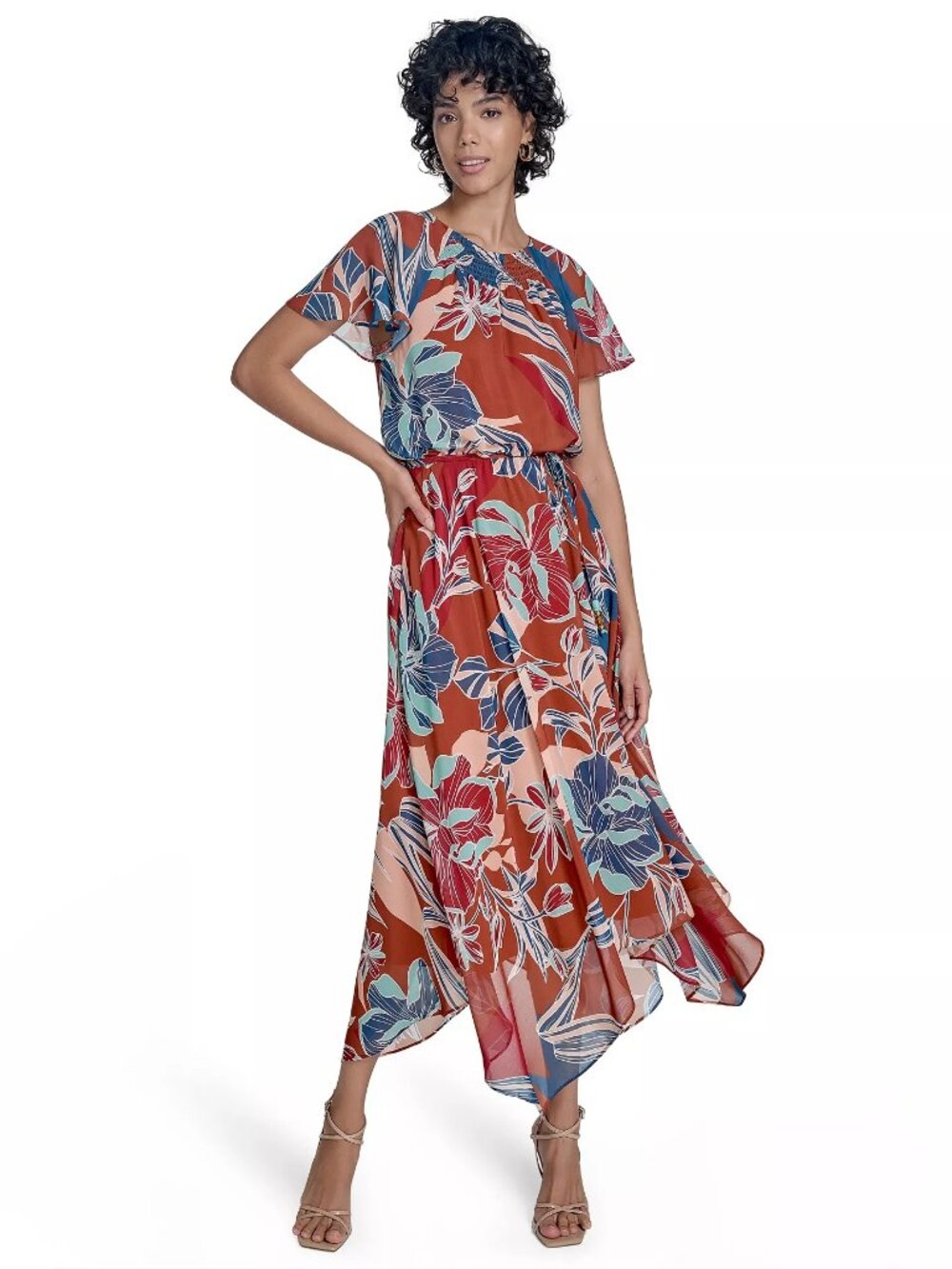Jessica Howard Women's Short-Sleeve Fit & Flare Dress Brown Multi Size 6